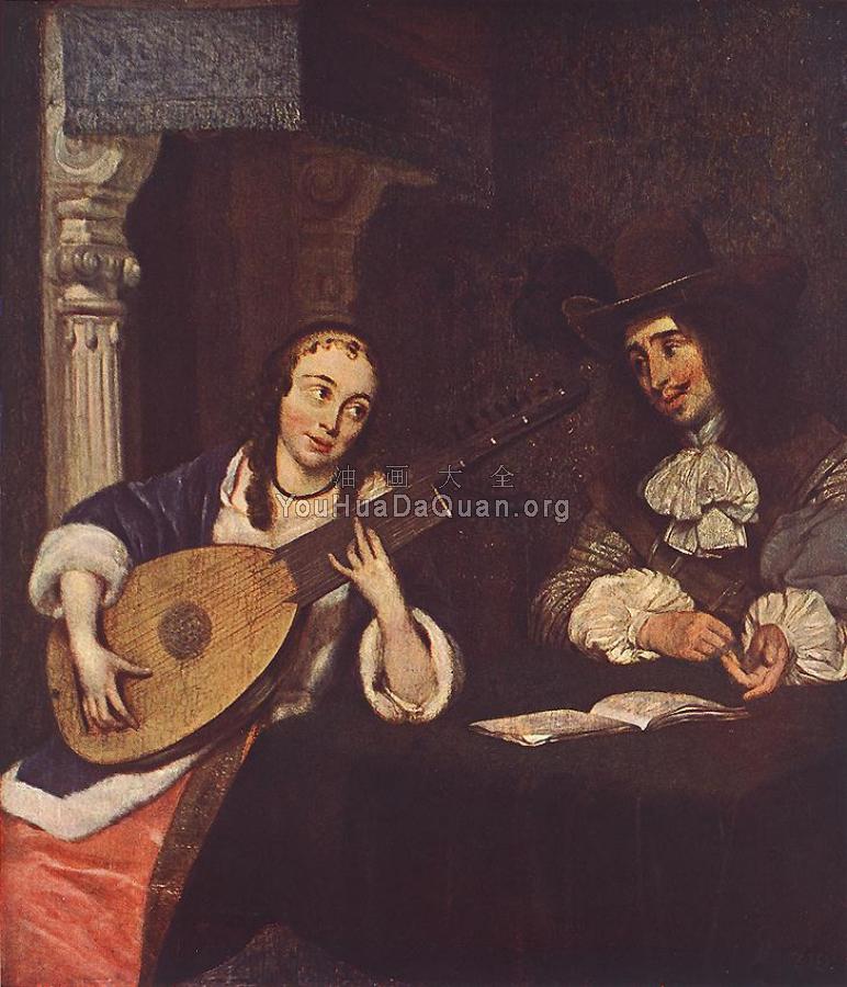 Woman Playing The Lute - 杰拉德·特·博尔奇